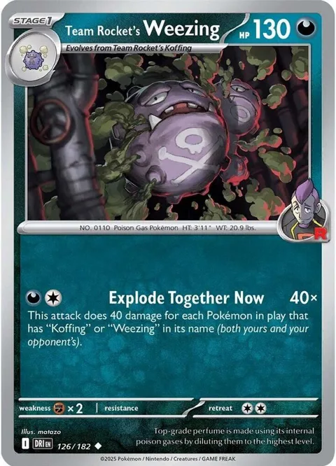 Team Rocket's Weezing #126/182 Reverse Holofoil Pokémon card from Destined Rivals
