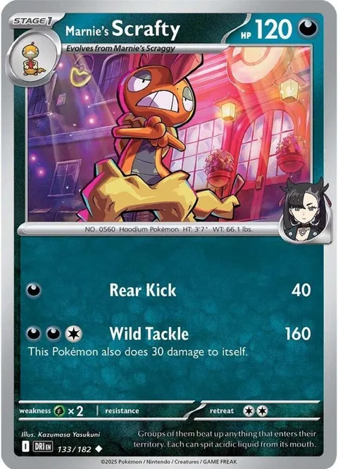 Marnie's Scrafty #133/182 Reverse Holofoil Pokémon card from Destined Rivals