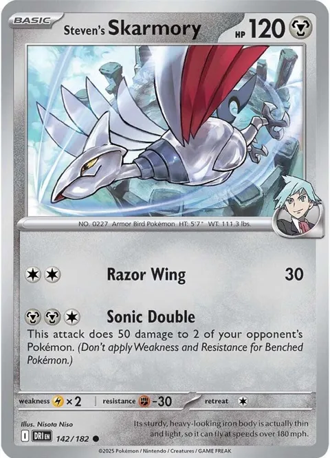 Steven's Skarmory #142/182 Reverse Holofoil Pokémon card from Destined Rivals