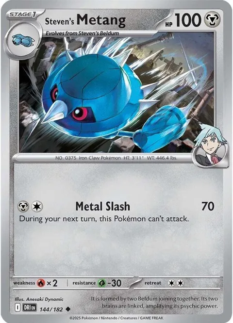 Steven's Metang #144/182 Reverse Holofoil Pokémon card from Destined Rivals