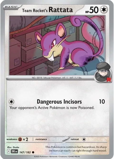 Team Rocket's Rattata #147/182 Pokémon card from Destined Rivals