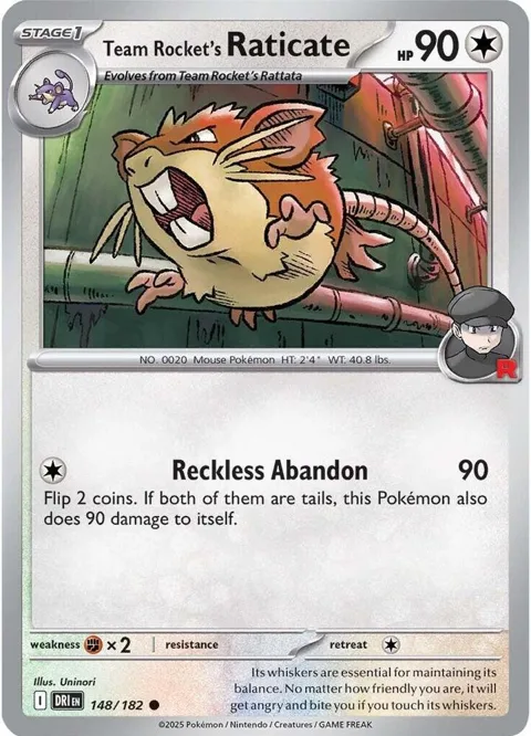 Team Rocket's Raticate #148/182 Reverse Holofoil Pokémon card from Destined Rivals