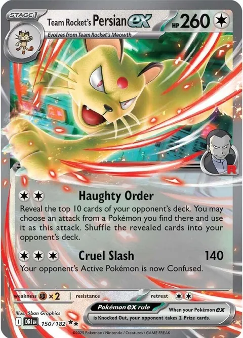 Team Rocket's Persian ex #150/182 Holofoil Pokémon card from Destined Rivals