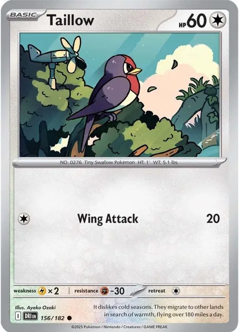 Taillow #156/182 Reverse Holofoil Pokémon card from Destined Rivals