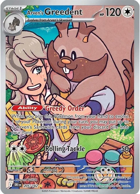 Arven's Greedent #205/182 Holofoil Pokémon card from Destined Rivals