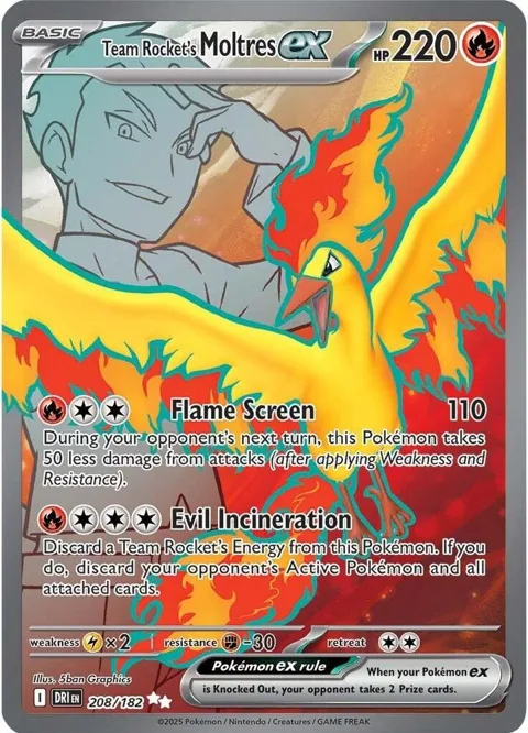 Team Rocket's Moltres ex #208/182 Holofoil Pokémon card from Destined Rivals