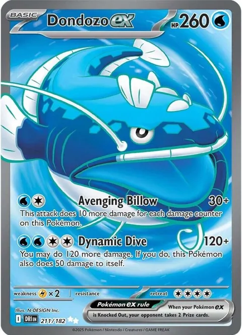 Dondozo ex #211/182 Holofoil Pokémon card from Destined Rivals