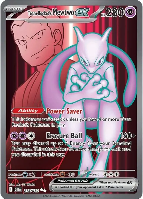 Team Rocket's Mewtwo ex #213/182 Holofoil Pokémon card from Destined Rivals