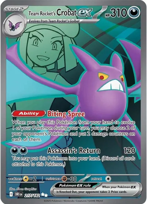 Team Rocket's Crobat ex #217/182 Holofoil Pokémon card from Destined Rivals