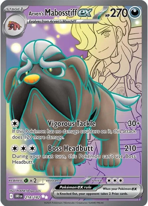 Arven's Mabosstiff ex #218/182 Holofoil Pokémon card from Destined Rivals