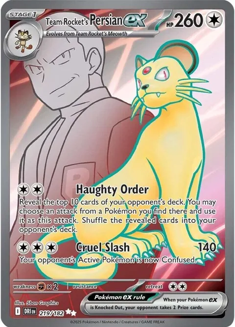 Team Rocket's Persian ex #219/182 Holofoil Pokémon card from Destined Rivals