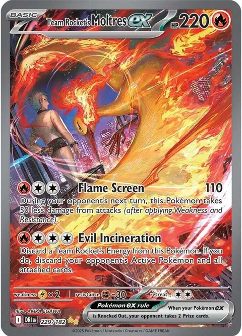 Team Rocket's Moltres ex #229/182 Holofoil Pokémon card from Destined Rivals