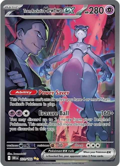 Team Rocket's Mewtwo ex #231/182 Holofoil Pokémon card from Destined Rivals