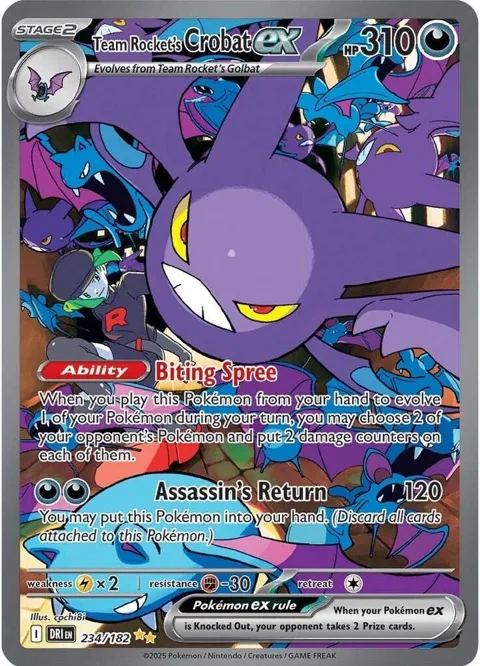 Team Rocket's Crobat ex #234/182 Holofoil Pokémon card from Destined Rivals