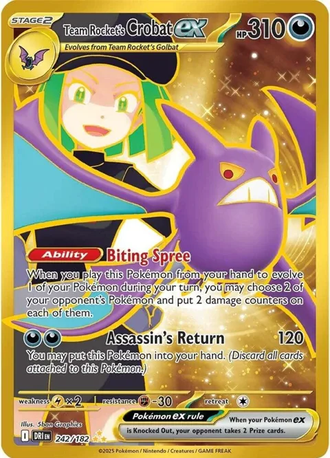Team Rocket's Crobat ex #242/182 Holofoil Pokémon card from Destined Rivals
