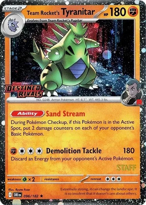 Team Rocket's Tyranitar Prerelease [Staff] #096/182 Holofoil Pokémon card from Miscellaneous Cards & Products