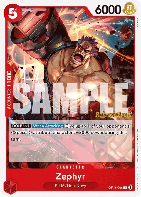 Zephyr OP11-006 Pre-Release One Piece card from A Fist of Divine Speed Release Event Cards