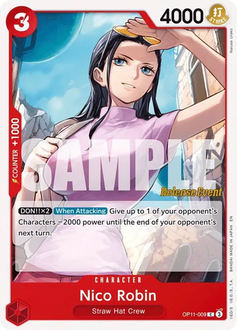 Nico Robin OP11-009 Pre-Release One Piece card from A Fist of Divine Speed Release Event Cards