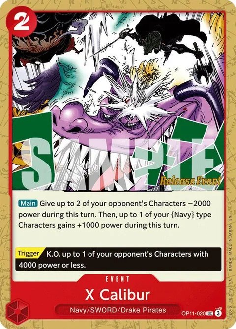 X Calibur OP11-020 Pre-Release One Piece card from A Fist of Divine Speed Release Event Cards