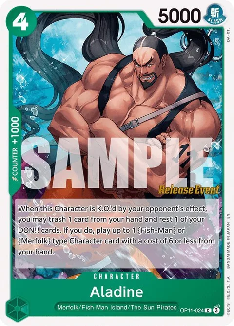 Aladine OP11-024 Pre-Release One Piece card from A Fist of Divine Speed Release Event Cards