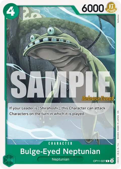 Bulge-Eyed Neptunian OP11-027 Pre-Release One Piece card from A Fist of Divine Speed Release Event Cards