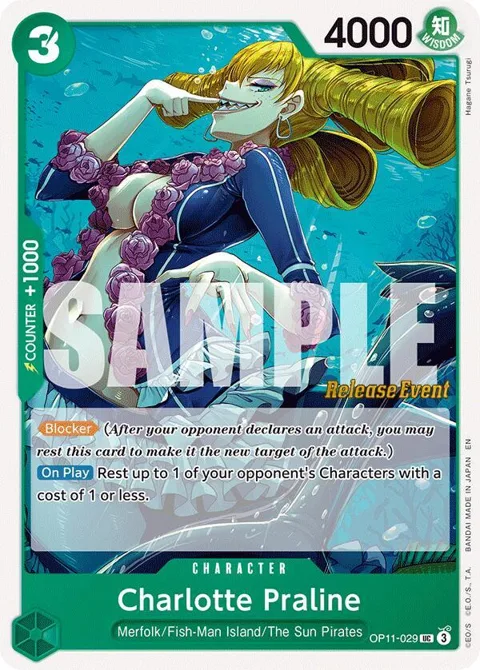 Charlotte Praline OP11-029 Pre-Release One Piece card from A Fist of Divine Speed Release Event Cards