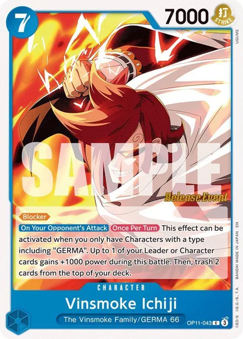 Vinsmoke Ichiji OP11-043 Pre-Release One Piece card from A Fist of Divine Speed Release Event Cards