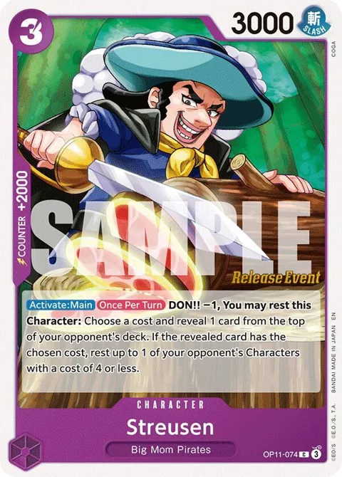 Streusen OP11-074 Pre-Release One Piece card from A Fist of Divine Speed Release Event Cards
