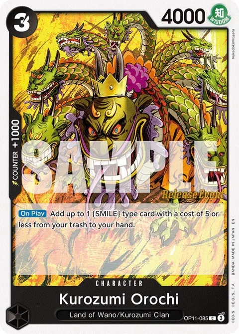 Kurozumi Orochi OP11-085 Pre-Release One Piece card from A Fist of Divine Speed Release Event Cards