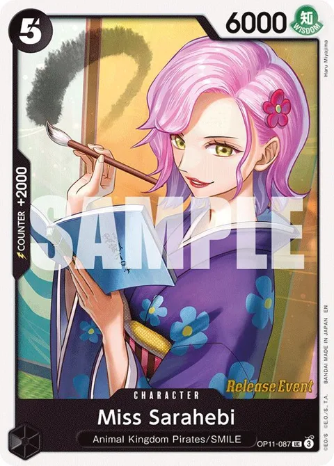 Miss Sarahebi OP11-087 Pre-Release One Piece card from A Fist of Divine Speed Release Event Cards