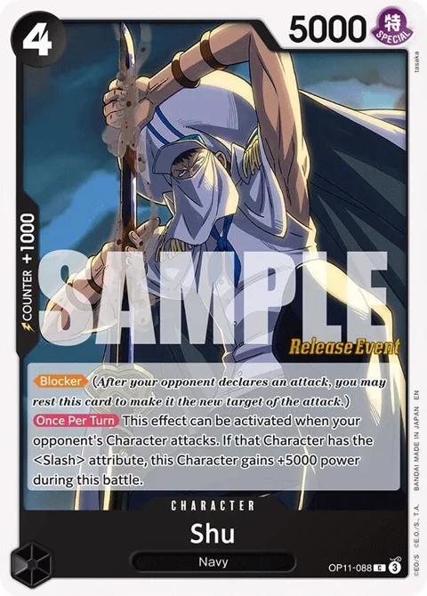 Shu OP11-088 Pre-Release One Piece card from A Fist of Divine Speed Release Event Cards