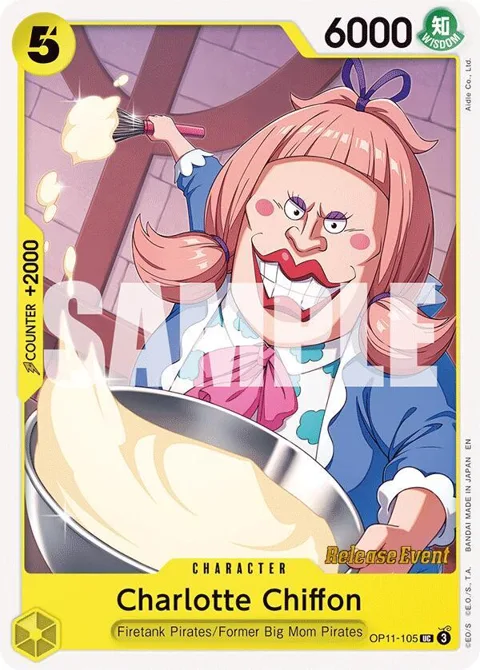 Charlotte Chiffon OP11-105 Pre-Release One Piece card from A Fist of Divine Speed Release Event Cards