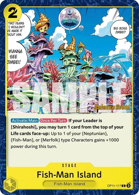 Fish-Man Island OP11-117 Pre-Release One Piece card from A Fist of Divine Speed Release Event Cards