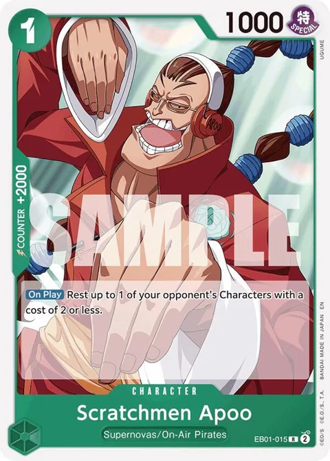 Scratchmen Apoo Reprint EB01-015 One Piece card from Starter Deck 24: GREEN Jewelry Bonney