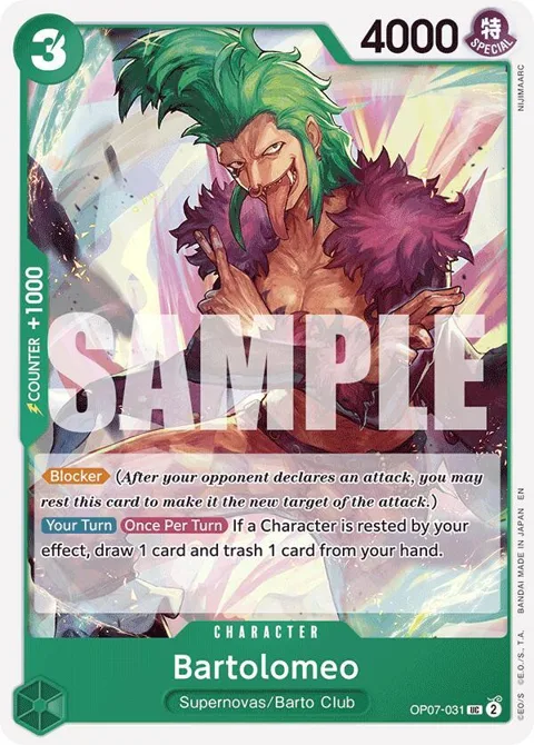 Bartolomeo Reprint OP07-031 One Piece card from Starter Deck 24: GREEN Jewelry Bonney
