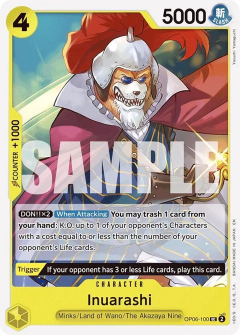 Inuarashi Reprint OP06-100 One Piece card from Starter Deck 28: GREEN/YELLOW Yamato