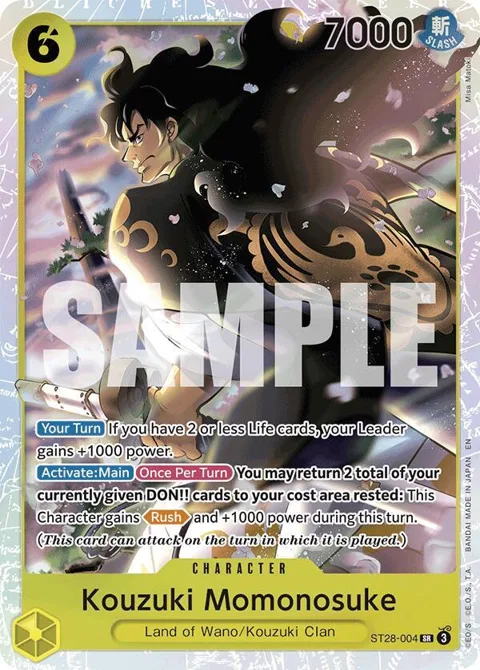 Kouzuki Momonosuke ST28-004 One Piece card from Starter Deck 28: GREEN/YELLOW Yamato