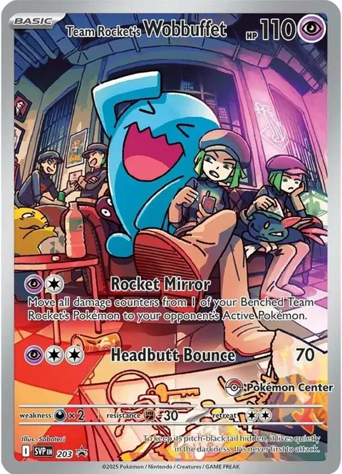 Team Rocket's Wobbuffet Pokemon Center Exclusive #203 Holofoil Pokémon card from Scarlet & Violet Promo Cards