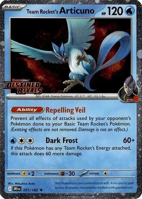 Team Rocket's Articuno - 051/182 Cosmos Holo Destined Rivals Stamp #051/182 Holofoil Pokémon card from Miscellaneous Cards & Products