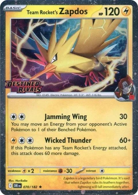 Team Rocket's Zapdos Destined Rivals Stamp #070/182 Holofoil Pokémon card from Miscellaneous Cards & Products