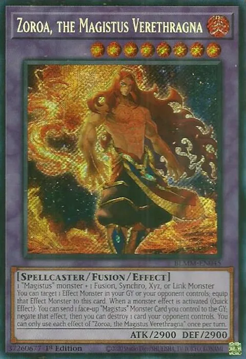 Zoroa, the Magistus Verethragna BLMM-EN045 Yu-Gi-Oh card from Battles of Legend: Monster Mayhem