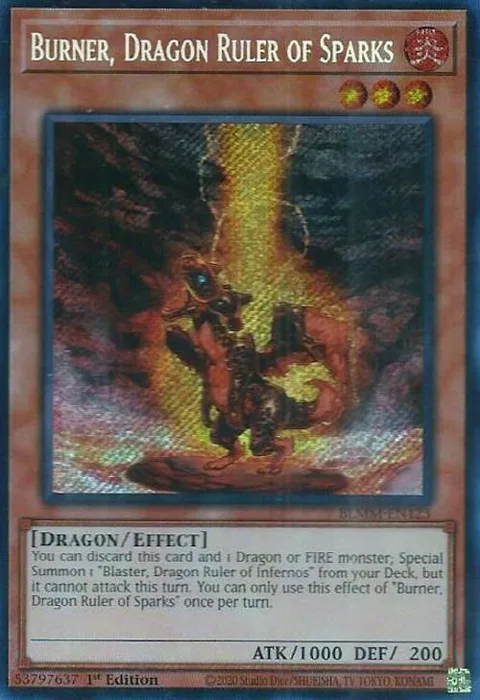 Burner, Dragon Ruler of Sparks BLMM-EN123 Yu-Gi-Oh card from Battles of Legend: Monster Mayhem