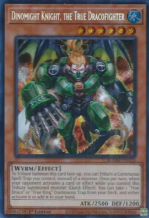 Dinomight Knight, the True Dracofighter BLMM-EN126 Yu-Gi-Oh card from Battles of Legend: Monster Mayhem
