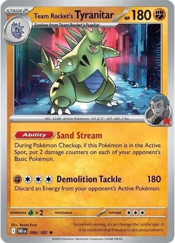 Team Rocket's Tyranitar Non-holo #096/182 Pokémon card from Deck Exclusives