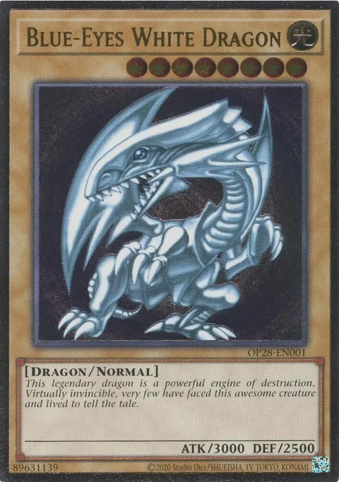 Blue-Eyes White Dragon OP28-EN001 Yu-Gi-Oh card from OTS Tournament Pack 28