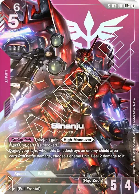 Sinanju LR+ ST03-001 Gundam card from Starter Deck 03: Zeon's Rush