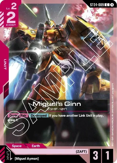 Miguel's Ginn ST04-009 Gundam card from Starter Deck 04: SEED Strike