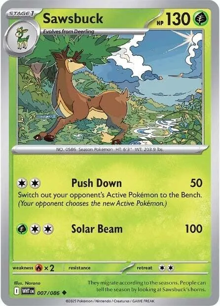 Sawsbuck #007/086 Reverse Holofoil Pokémon card from White Flare
