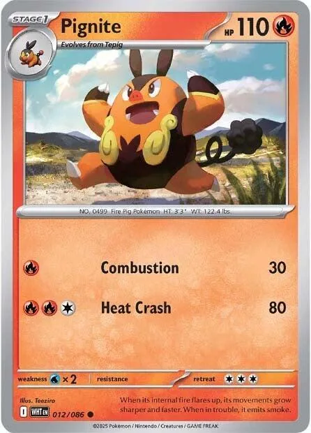 Pignite #012/086 Reverse Holofoil Pokémon card from White Flare