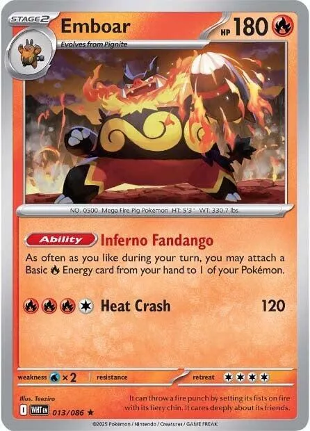 Emboar #013/086 Reverse Holofoil Pokémon card from White Flare